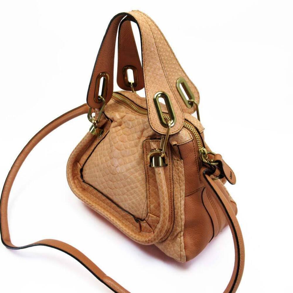 Chloe Beige python bag handbag pink shoulder Paraty leather Tan